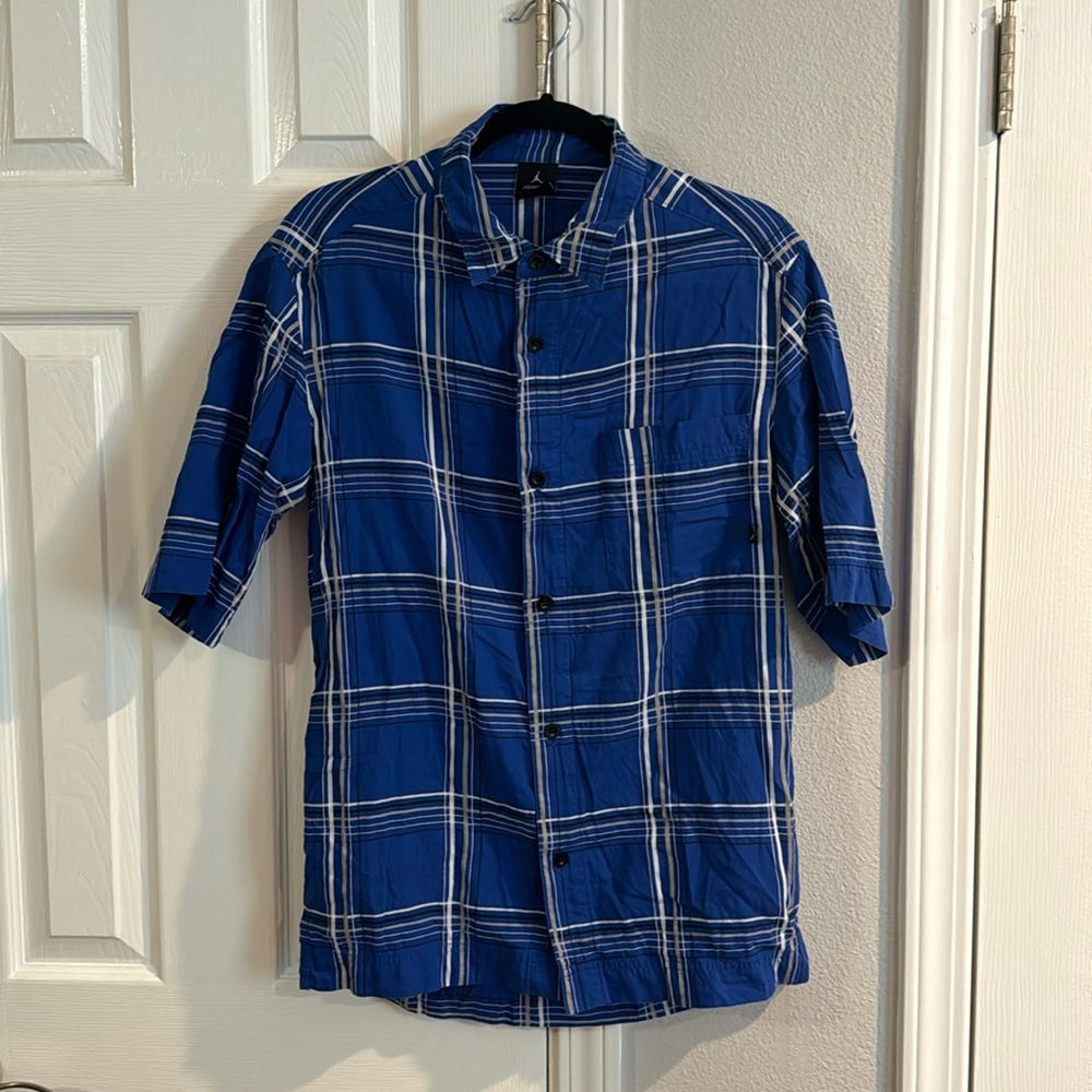 Jordan Blue checkered short sleeve button up shirt 100% cotton Small